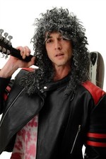 Perücke Grau Männer Frauen Locken Zottelfrisur lang Hardrock Heavy Metal Mähne