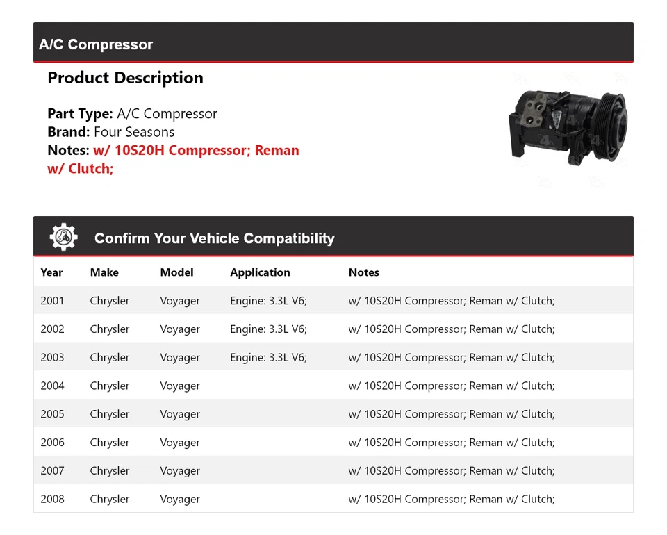 Compresor de aire acondicionado para Chrysler Voyager 2001-2008 4 estaciones 2002 2003 2004 2005 2006 Foto 2 de 4