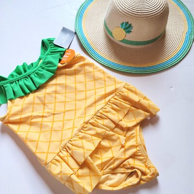 Gymboree Girls 3T Pineapple Swimsuit Sunhat Set NWT Bathingsuit Swim Tropical