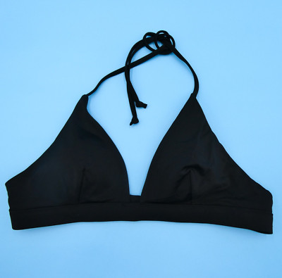 Victorias Secret Medium Black Triangle Plunge Padded Halter Bikini Top Swimwear