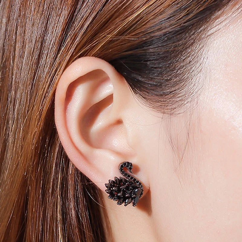 Moda Mujeres Plata 925 Pendientes Joyería Circonita Cúbica Cisne 4 Piezas 0673 Foto 3 de 4