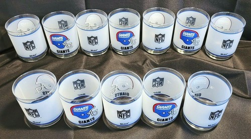 NOS! 12 VINTAGE 1980s NEW YORK GIANTS NFL FROSTED 4" TALL LOWBALL LIBBEY GLASSES - Picture 6 of 11