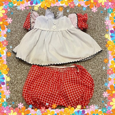 Schönes Vintage Cabbage Patch Kinder rot kariertes Trägerkleid und Unterhose