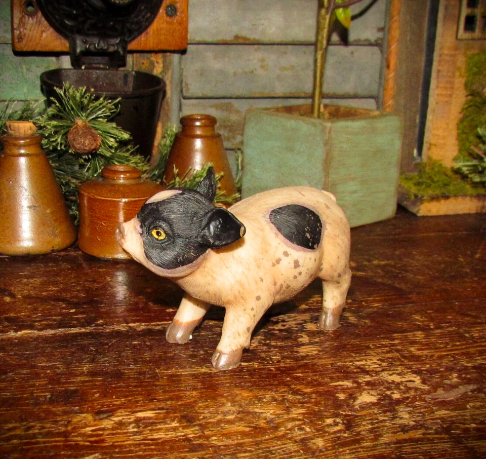Primitive Vtg Style Resin Country Cottage Farm Barnyard Pig Hog (Head Right) - Image 2 of 4