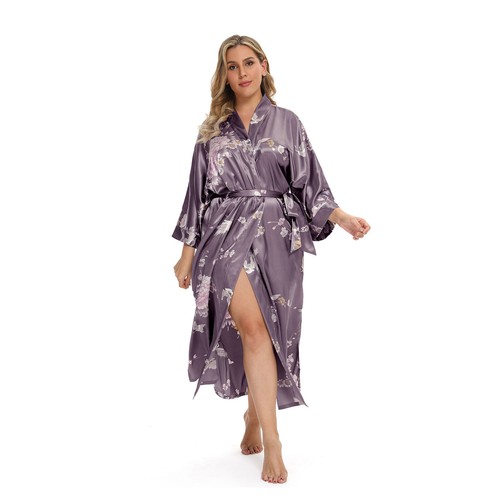 Plus Size Women's Kimono Long Robe - Vintage Floral - Picture 47 of 60