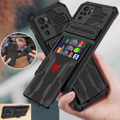 For Xiaomi Redmi Note 11 10 9 Pro Mi 11T Rugged Armor Card Slot Stand Case Cover