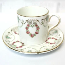 Redfern Drakeford R D Demitasse Cup Saucer Art Deco Scroll Pink Rose Heart 5660