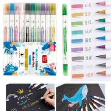 10 Metallic Marker Pens Double Point Fine Brush Tip Acrylic Pens Assorted Colors