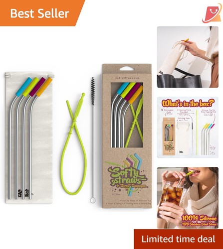 Reusable Stainless Steel Straws 9" Long with Silicone Tips, Cleaners, Case - ...