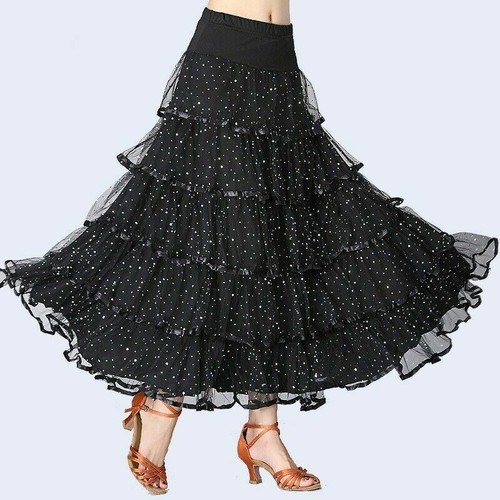 Femme Salle de Bal Jupe Moderne Danse Robe Tutu Sequin Valse Tango Latin - Photo 12/17