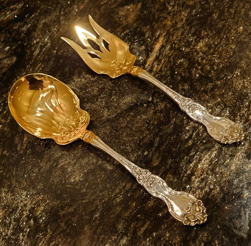 Gld Washed Accent PrSalad Wallace La Reine Sterling, 1921, No Monograms Restored