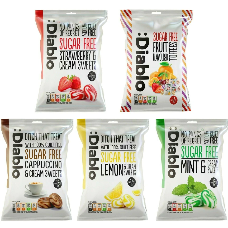 Diablo Sugar Free Fruit Flavored Sweets 75g Bag Multi packs 5 Flavors Candies
