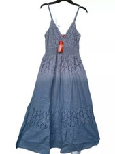 Women Ombre Dip Dye gray Eyelet Lace Dress L vneck summer sale aline swing