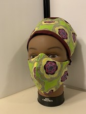 African Print Unisex Reversible Scrub Working Cap With Matching Face Mask
