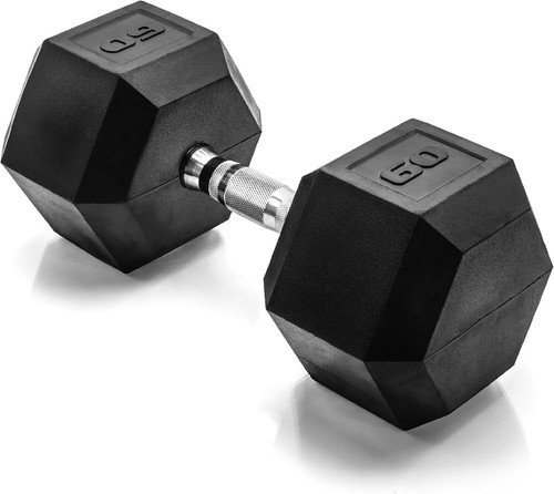 CAP Barbell Coated Hex Dumbbell Weight, Chrome Handle, 60lb