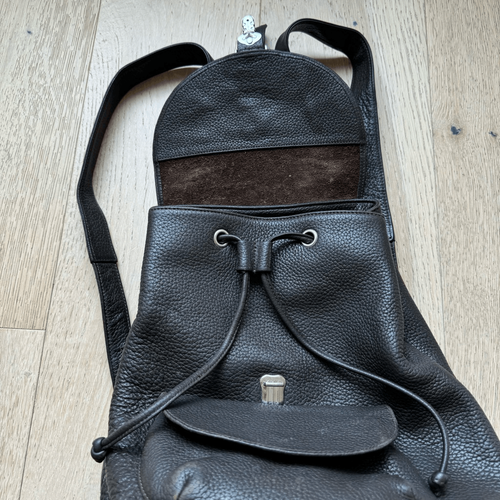 VTG Eddie Bauer Backpack 100% Leather Brown Rucksack Drawstring Bag Purse Heavy - Picture 9 of 14