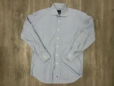 David Donahue Dress Shirt Mens 17 34/35 Trim Fit Blue Plaid Button Up Check out