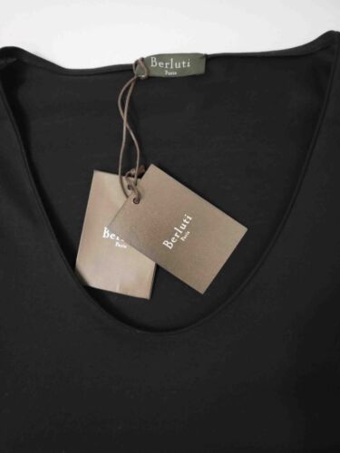 Berluti Men's Black T-shirt-Long Sleeves-Cuffed-U/Scoop Neck- Cotton-52-NEW - Picture 7 of 18