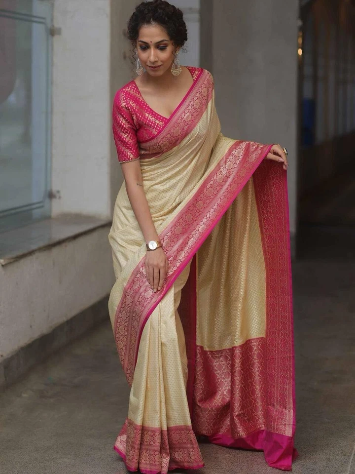 Blusa sari de diseñador de seda Banarasi, ropa de fiesta de boda del sur de la India Foto 2 de 4