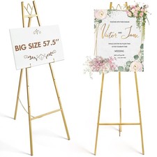 GRENTY 57.5" Gold Easel Stand for Wedding Sign, Heavy Duty Metal Display Stan...