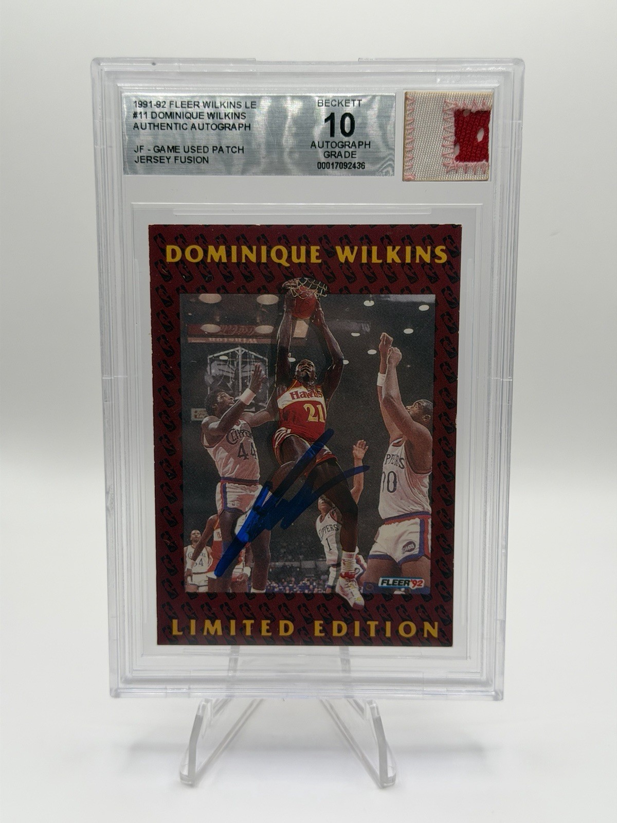 Dominique Wilkins Legendary Jersey Fusion Game Used Patch BGS 10 Auto 91-92 UD