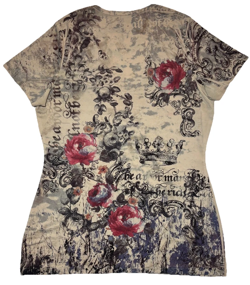 Camiseta Top Vintage Y2K Tryst By Mathew Rosas Floral AOP Crown Feminina Extra Grande Rocker Anos 90 - Imagem 2 de 4