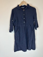 Elena Baldi Linen Dress Button Up Roll Tab Sleeve Italy Lagenlook Black Popover