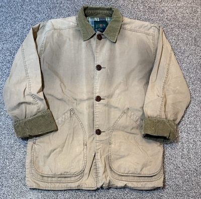 #ad J.Crew Oarsman Chore Jacket Men’s S Tan Canvas Flannel Lined Corduroy Barn Coat $30.00