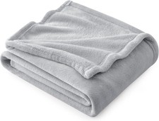Bedsure Fleece Throw Blanket – Light Grey, 130 x 150 cm (Single Throw)