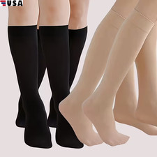 2Pairs Womens Warm Plush Fleece-Lined Knee-High Socks Lady Long Stockings Winter