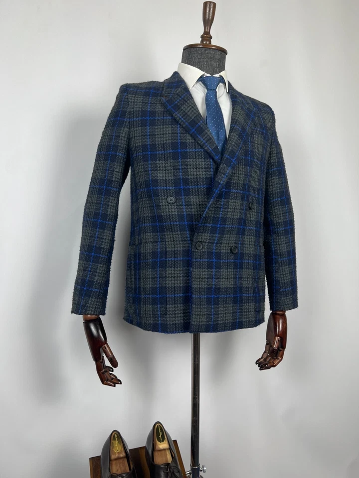 Chaqueta Blazer Paul Smith Para Hombre Doble Pecho Cuadros Azul Marino Gris Talla US 36 Foto 2 de 4