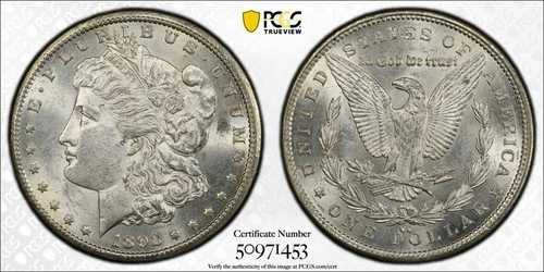 1892-CC MORGAN SILVER DOLLAR- PCGS-AU58- CARSON CITY-[Downsizing]
