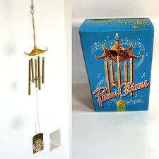 Vintage Brass Wind Chimes Pagoda Style Hong Kong Deadstock Boxed Hanging Decor