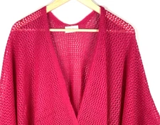 Riah Fashion Pink Open Knit Cardigan Poncho Ruana Wrap Shaw Womens OS NEW Boho