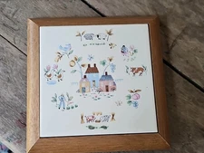 International Tableworks Vtg. Heartland  wood tile Trivet/Wall Hanger Farm Scene