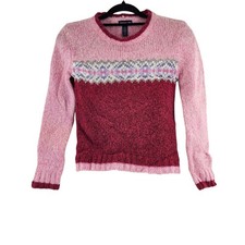 VTG Limited Too Kids Girls Sweater Pink Burgundy Fair Isle Knit Size M 12
