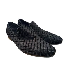 Moretti Gold Label Trevor Black Velvet Diamond Design Loafer Dress Shoes Mens 10