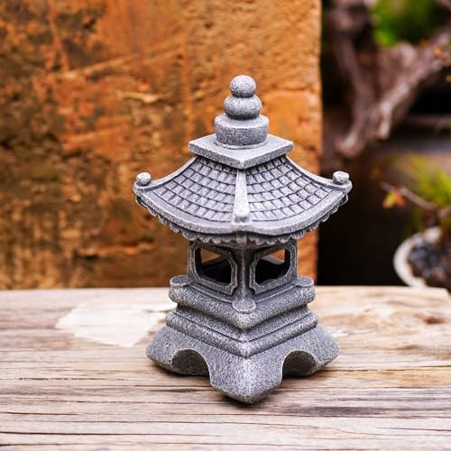Statua Da Giardino Pagoda Solare Giapponese - Lanterna LED Con Luce Calda Sfarfallante, Impermeabile, Per Esterni, Patio, Prato, 26x14.5 Cm