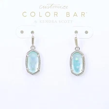 NWOT Kendra Scott Lee Light Blue Illusion Small Drop Earrings Silver Tone March