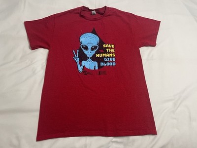 = SPACE ALIEN SAVE THE HUMANS GIVE BLOOD T SHIRT SZ MEDIUM TEE #118