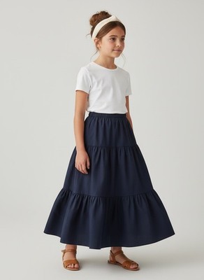 Skirt ORGANIC Girls 10/12 Maxi Navy Blue Ruffle Tiered Cotton Mom and Pop's Kids