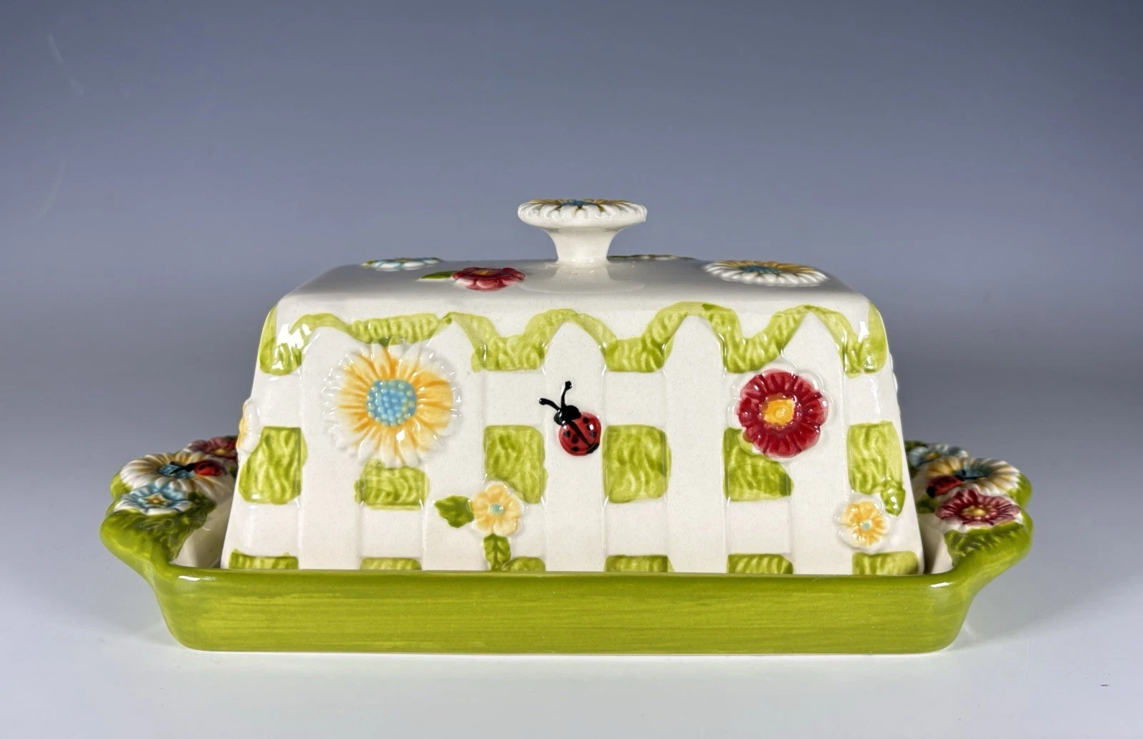 Temptations Gingham Garden Floral Butter Dish