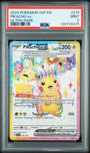 2024 POKEMON SSP EN-SURGING SPARKS ULTRA RARE #219 PIKACHU EX PSA 9
