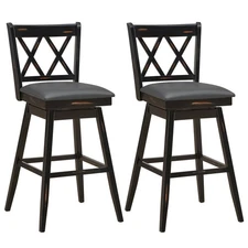 Set of 2 Barstools Swivel Bar Height Chairs with Rubber Wood Legs Black
