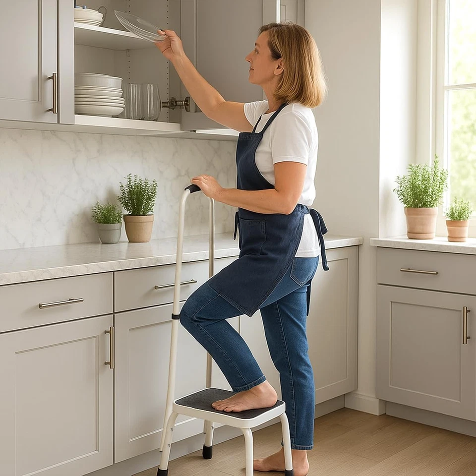 Step Stool with Handle for Ederly,Sturdy and Lightweight Stool with Anti-Skid Pl - Image 3 of 4