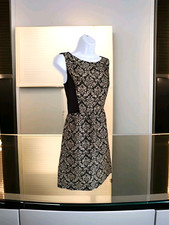 Ann Taylor Loft Sheath Dress 4 Black Gold Damask Jacquard Back Zip Cocktail NWT 