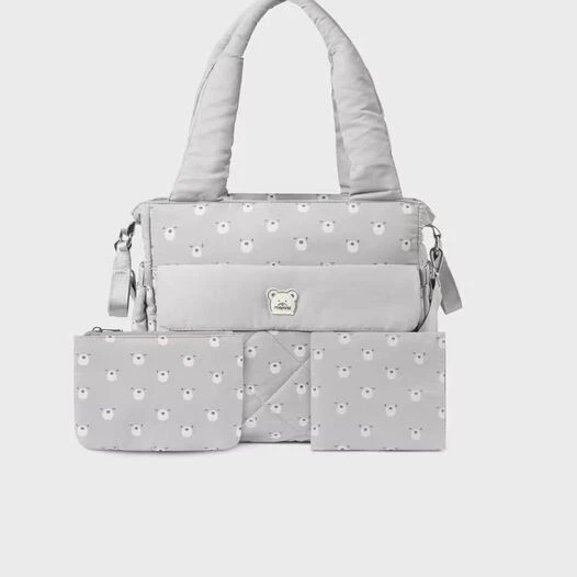 Mayoral Padded Diaper Bag Gray Bear W/pacifier holder and changing pad & wet bag