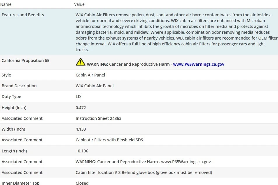 Filtro de aire de cabina WIX para Infiniti QX4 2001-2003 V6-3,5 L Foto 3 de 4