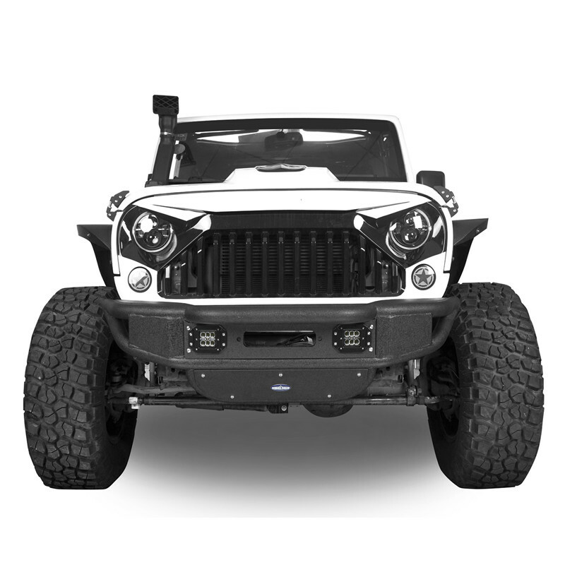 Rock Crawler Front Bumper w/Spotlight & Winch Plate for 07-18 Jeep Wrangler JK