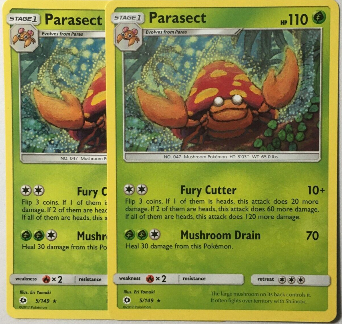 POKEMON 2X PARASECT 5/149 SUN & MOON BASE SET RARE NEAR MINT